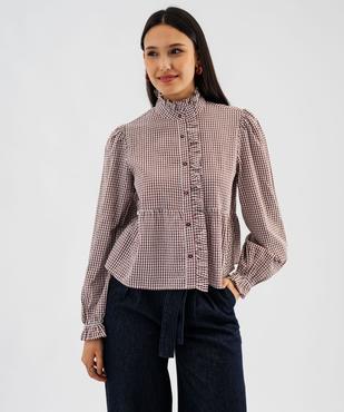 Chemise à volants imprimé vichy femme vue2 - GEMO(FEMME PAP) - GEMO