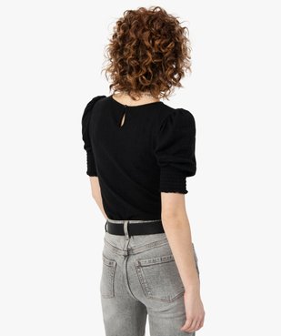 Tee-shirt femme à manches courtes avec bandes brodées sur l’avant vue3 - GEMO(FEMME PAP) - GEMO