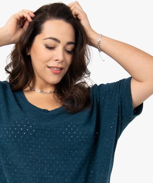Pull femme en maille ajourée à manches courtes vue2 - GEMO (G TAILLE) - GEMO