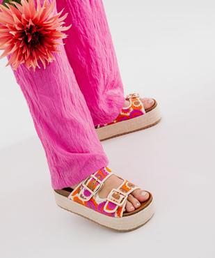 Mules à double bride brodées sur semelle plateforme femme - 5 Miles vue7 - 5 MILES - GEMO