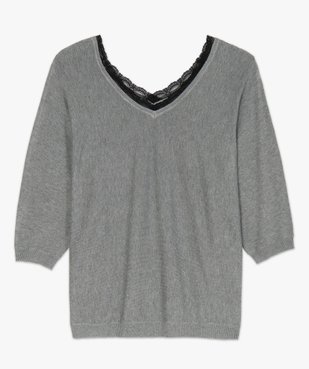 Pull femme en maille fine avec décolleté V en dentelle vue4 - GEMO(FEMME PAP) - GEMO