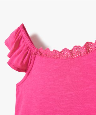 Tee-shirt fille à manches courtes volantées et col en broderie anglaise vue2 - GEMO (ENFANT) - GEMO