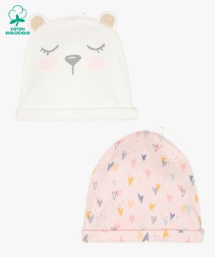 Bonnet de naissance fille en coton bio (lot de 2) vue1 - GEMO C4G BEBE - GEMO