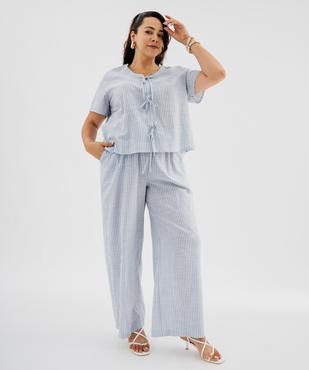 Pantalon en toile de coton rayé femme grande taille vue4 - GEMO (G TAILLE) - GEMO