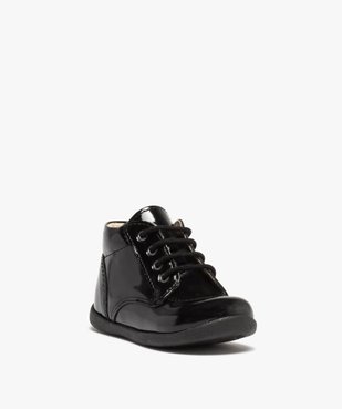 Chaussures premiers pas bébé fille à lacets dessus cuir verni vue2 - GEMO(BEBE DEBT) - GEMO