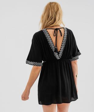 Robe de plage courte en viscose à encolure V et découpes côtés femme vue3 - GEMO 4G FEMME - GEMO