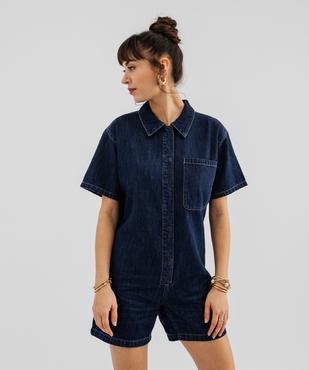 Combishort en jean manches courtes coupe loose femme vue1 - GEMO 4G FEMME - GEMO