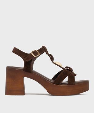 Sandales en cuir à talon large et patin épais femme - Tanéo vue2 - TANEO - GEMO