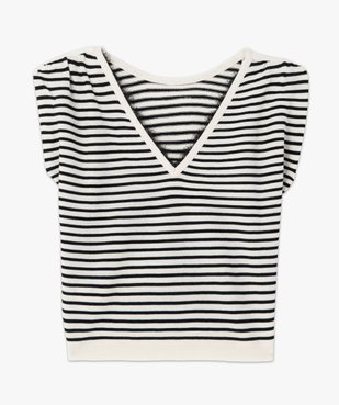 Pull femme sans manches rayé à col V - LuluCastagnette vue4 - LULUCASTAGNETTE - GEMO