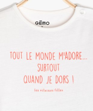 Tee-shirt bébé fille à message humoristique - GEMO x Les Vilaines filles vue2 - VILAINES FILLES - GEMO