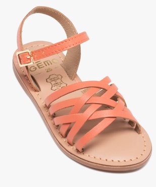 Sandales fille unies à fines brides entrelacées en cuir vue5 - GEMO (ENFANT) - GEMO