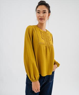 T-shirt manches longues uni avec plastron brodé femme vue1 - GEMO(FEMME PAP) - GEMO