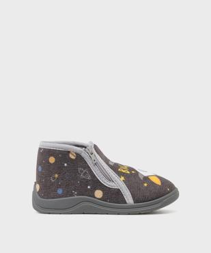 Chaussons en velours montants à zip imprimé fusée garçon vue1 - GEMO (ENFANT) - GEMO