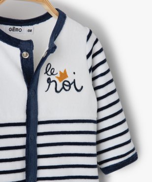Pyjama bébé garçon en velours à rayures sur l’avant vue2 - GEMO(BB COUCHE) - GEMO