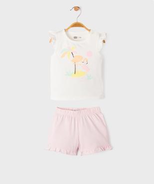 Pyjashort en coton motif flamants roses bébé fille vue1 - GEMO 4G BEBE - GEMO