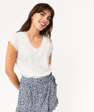 Tee-shirt à manches courtes avec finitions scintillantes femme vue1 - GEMO 4G FEMME - GEMO