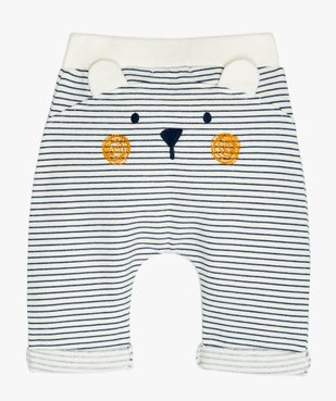 Pantalon bébé confortable en maille rayée avec motif ours au dos vue2 - GEMO(BB COUCHE) - GEMO