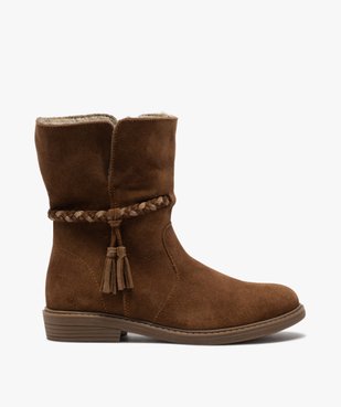 Boots fille unies en cuir fermeture zippée et doublure douce vue1 - GEMO (ENFANT) - GEMO