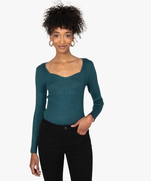 Pull femme en maille côtelée avec col carré vue1 - GEMO(FEMME PAP) - GEMO