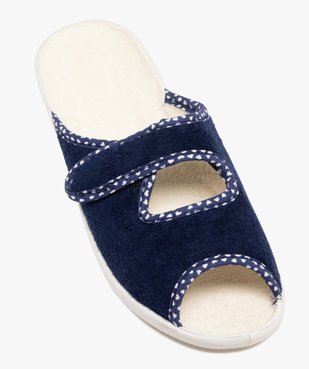 Chaussons femme pantoufles ouvertes à scratch avec liseré coeurs vue5 - GEMO 4G FEMME - GEMO