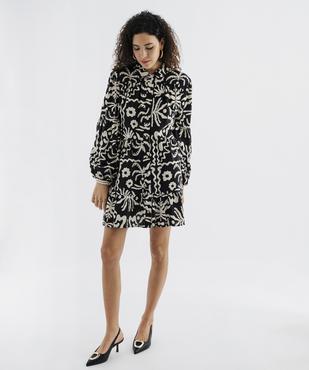 Robe courte manches longues en viscose froissée imprimée femme vue1 - GEMO 4G FEMME - GEMO