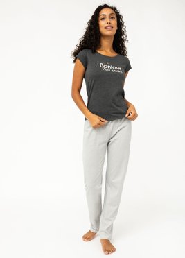 Pyjama bicolore avec message femme vue1 - GEMO(HOMWR FEM) - GEMO