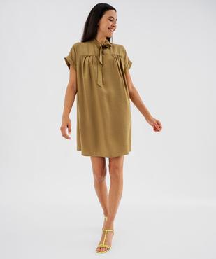 Robe courte manches coutes à col lavallière vue1 - GEMO 4G FEMME - GEMO