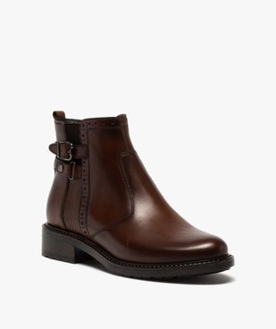 Boots femme unis à talon plat dessus cuir à bords ajourés vue2 - GEMO (CASUAL) - GEMO
