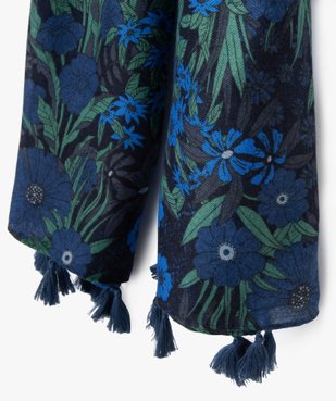 Foulard femme à motifs fleuris et finitions pompons vue2 - GEMO 4G FEMME - GEMO