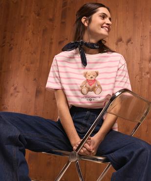 Tee-shirt manches courtes en jersey rayé motif ourson femme - LuluCastagnette vue5 - LULU CASTAGNETTE GEMO FOR GOOD - GEMO