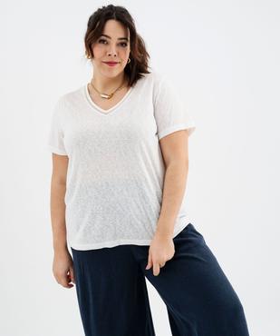 Tee-shirt manches courtes pailleté à col V femme grande taille vue2 - GEMO (G TAILLE) - GEMO