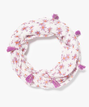 Foulard fille forme snood à motifs fleuris et pompons vue1 - GEMO 4G FILLE - GEMO