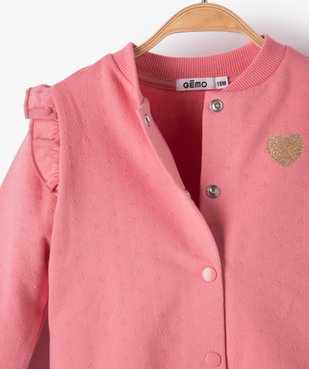 Sweat bébé fille avec fermeture pressions et petits volants vue2 - GEMO(BEBE DEBT) - GEMO