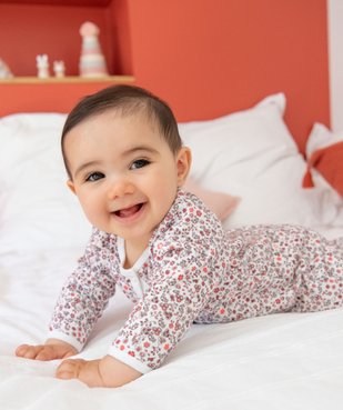 Pyjama bébé en molleton doublé polaire à fleurs et ouverture ventrale vue1 - GEMO(BB COUCHE) - GEMO