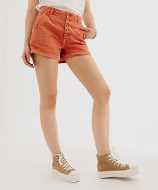 Short en twill ample taille haute à boutons femme vue2 - GEMO 4G FEMME - GEMO