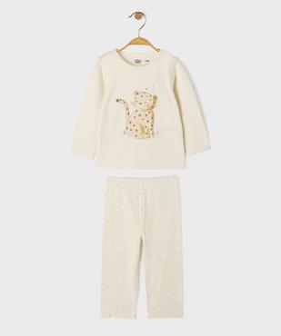 Pyjama 2 pièces motif léopard et pois pailletés bébé vue1 - GEMO 4G BEBE - GEMO
