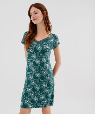 Chemise de nuit en maille extensible avec col V en dentelle femme vue1 - GEMO 4G FEMME - GEMO