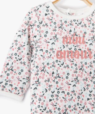 Pyjama bébé fille en velours à motifs fleuris avec message vue2 - GEMO(BB COUCHE) - GEMO