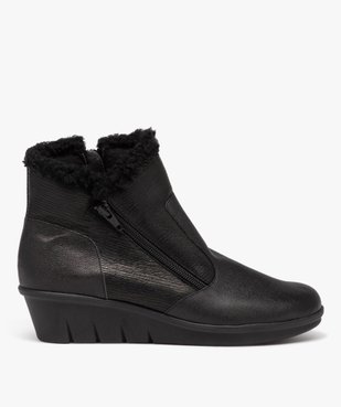 Boots fourrés femme unies à talon compensé et à double zip vue1 - GEMO (CONFORT) - GEMO