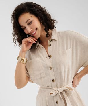 Combinaison pantalon en viscose et lin à haut chemise femme vue3 - GEMO 4G FEMME - GEMO