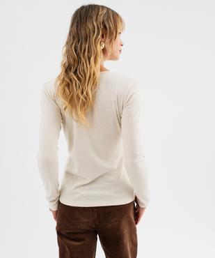 Tee-shirt manches longues en maille ajourée et boutonnière nacrée femme vue3 - GEMO(FEMME PAP) - GEMO