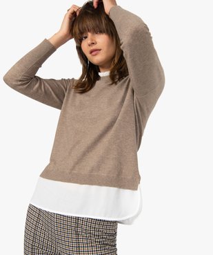 Pull femme effet 2 en 1 avec col chemise froncé vue5 - GEMO(FEMME PAP) - GEMO