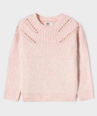 Pull en maille côtelée et ajourée extensible fille vue1 - GEMO 4G FILLE - GEMO