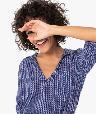 Blouse femme fluide à motifs et col v à boutons vue2 - GEMO(FEMME PAP) - GEMO