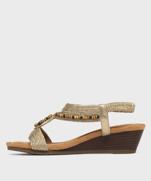 Sandales à talon compensé à brides tressées et perlées femme vue3 - EMILIA ROSA - GEMO