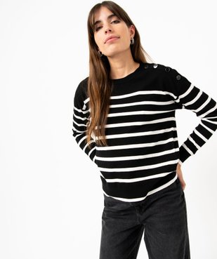 Pull rayé en maille fine avec col rond femme vue1 - GEMO 4G FEMME - GEMO
