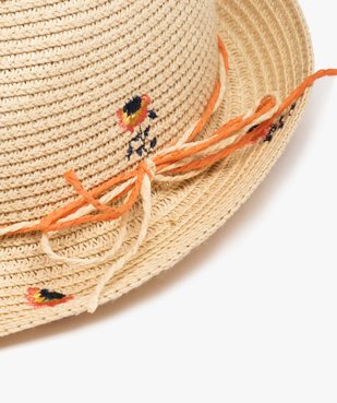 Chapeau fille en paille avec broderies fleuries vue2 - GEMO (ENFANT) - GEMO