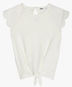 Tee-shirt fille avec épaules en broderie anglaise et bas à nouer vue2 - GEMO 4G FILLE - GEMO