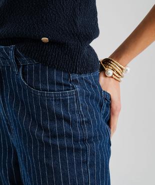 Jean flare en denim brut rayé femme - LuluCastagnette vue2 - LULUCASTAGNETTE - GEMO