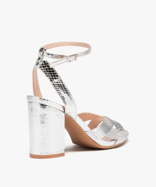 Sandales femme métallisées à talon carré imitation peau de crocodile vue4 - SANS MARQUE - GEMO